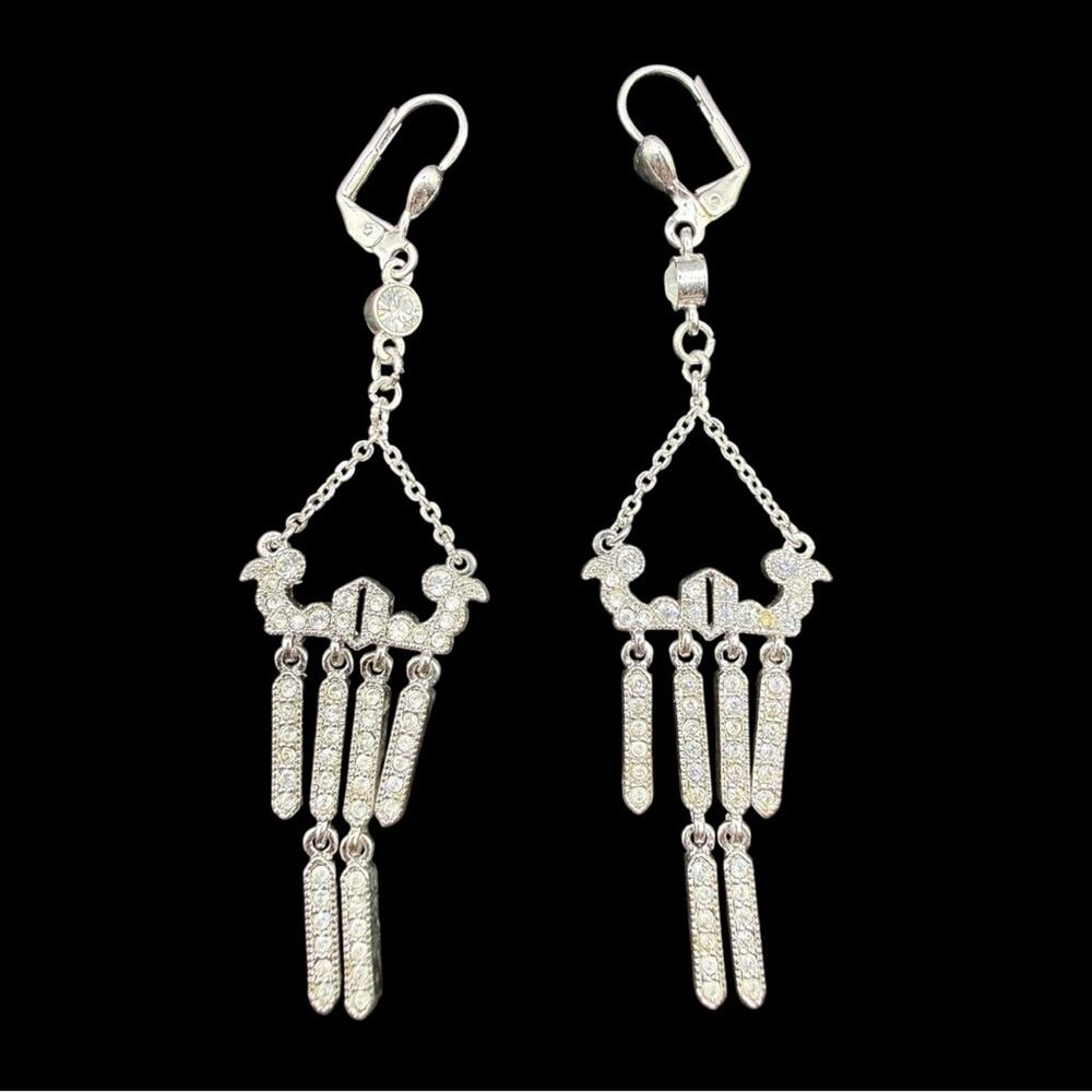 Vintage Silver-tone Crystal Chandelier Drop Earrings for Women 3”